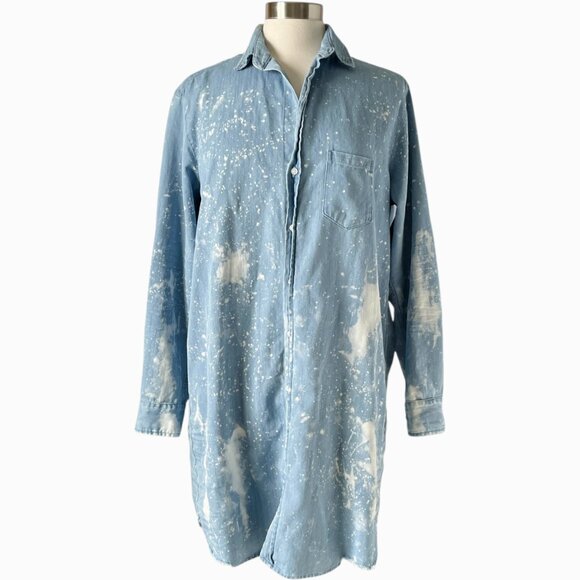 Frank & Eileen Mary Splatter Famous Denim Dress L Light Blue Cotton Shirt - Picture 9 of 9